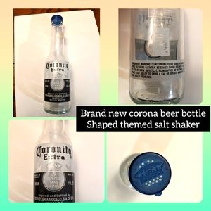 5/$25 fun corona themed shaped glass w plastic top salt shaker. New w tag